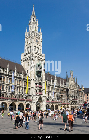 People on the Marienplatz Square in front of the Town Hall in Munich, Bavaria, Germany, Europe Stock Photo