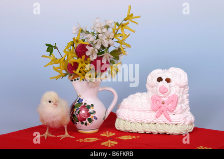 Easter arrangement with chicken Stock Photo
