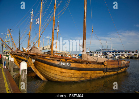 Traditional design wooden fishing boat Volendam Netherlands Stock Photo