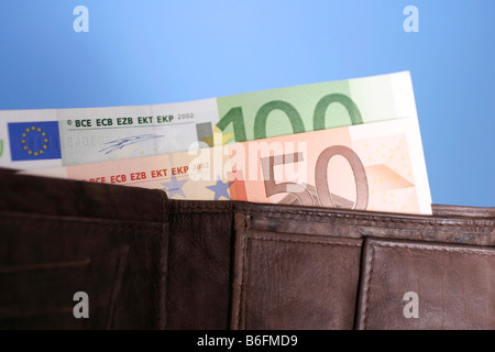 Euro-bills in wallet Stock Photo