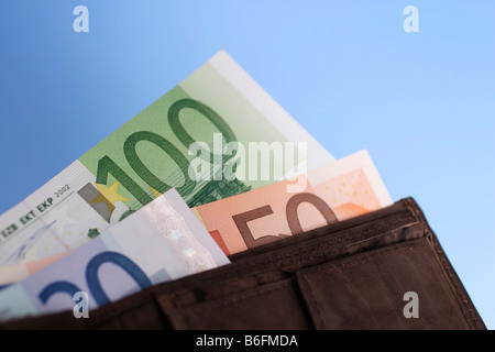 Euro-bills in wallet Stock Photo