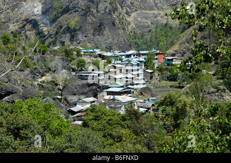 View of the village of Jagat, Annapurna Region, Nepal, Asia Stock Photo