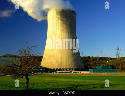 Natural draft wet cooling hyperbolic tower at a nuclear power plant, Goesgen, Switzerland Stock Photo