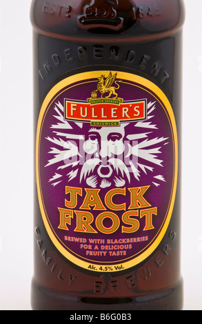 Bottle of Jack Frost beer brewed with blackberries at the Griffin Brewery Chiswick Lane South London England UK Stock Photo