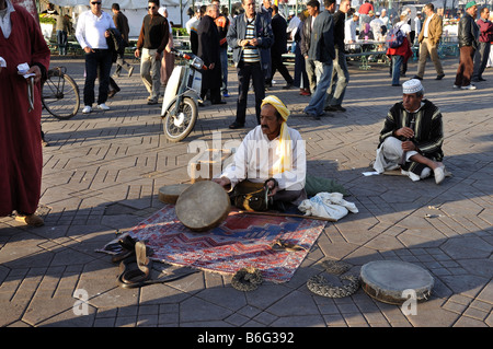 Snake charmer at Djemaa el Fna square in Marrakech, Morocco Stock Photo