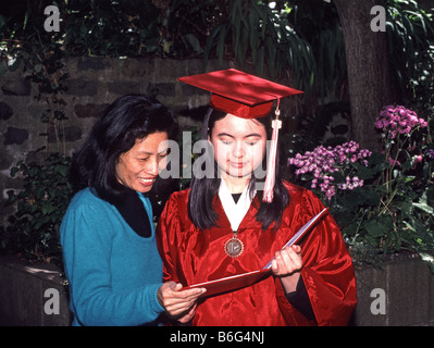 High School graduate with her proud Chinese mother San Francisco California Stock Photo