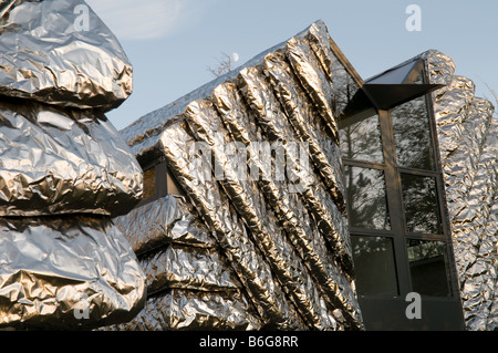 New artists studios designed by the Thomas Heatherwick Studio clad in crumpled stainless steel Aberystwyth Arts Centre Wales UK Stock Photo