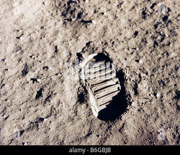 Astronaut footprint on the moon Stock Photo