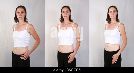 Pregnant woman at one two and three months gestation four eight and twelve weeks time lapse one of three images in series Stock Photo