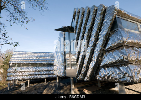 New artists studios designed by the Thomas Heatherwick Studio clad in crumpled stainless steel Aberystwyth Arts Centre Wales UK Stock Photo