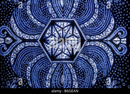 tie-dyed cotton batik, tie-dyed batik, cotton batik, Chinese batik, textiles, on sale, for sale, vendor, town of Dali, Yunnan Province, China, Asia Stock Photo