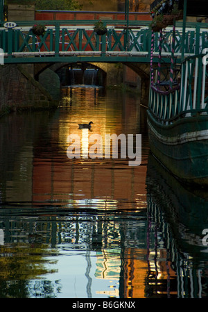 Rochdale Canal at dusk, Canal Street, Manchester City Centre. UK. Stock Photo