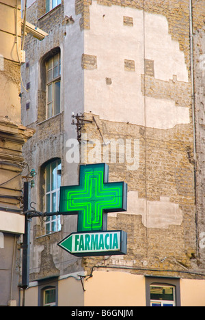 Sign of a pharmacy in centro storico quarter of Naples Italy Europe Stock Photo
