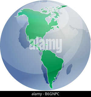 Map of the Americas on a sperhical globe cartographical illustration Stock Photo