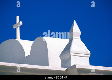 Ajo, Arizona, USA - Immaculate Conception Roman Catholic Church, White Roof with Cross Detail Abstract and Concept Stock Photo