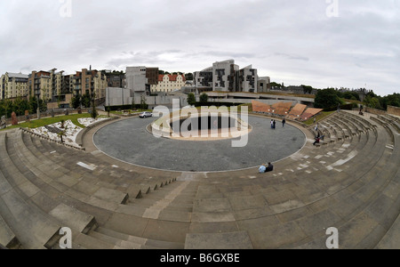 Scottish Parliament Holyrood and Edinburgh skyline from Dynamic Earth Edinburgh Stock Photo