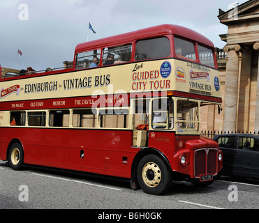 Guided city tour vintage routemaster double decker bus Edinburgh Stock Photo