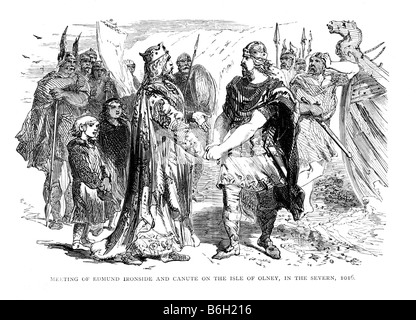 Meeting of Edmund Ironside and King Canute in the Isle of Olney in the Severn 1016 19th Century Illustration Stock Photo