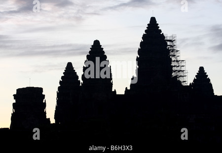 Black shape of Angkor Wat temple taken before Sunrise, Siem Reap Cambodia Stock Photo
