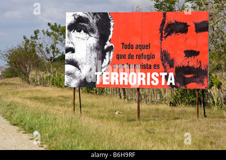 Anti-american propaganda billboard on the side of the road. Stock Photo