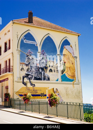 Street art mural painted on side of a house in Monflanquin in Lot et Garonne, Southwest France, Europe Stock Photo