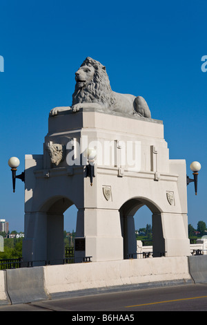 Lion Statue on Centre St Bridge Calgary Alberta Canada Stock Photo