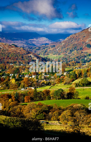 View over Ambleside from the path leading up to Wansfell Pike on a sunny autumn morning in the Lake District Cumbria England UK Stock Photo