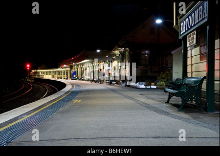 Katoomba Railway Station at night, Australia Stock Photo