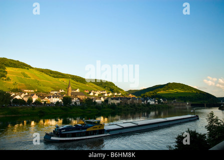 beautiful village with vineyards and forest along the mosel river in germany Stock Photo