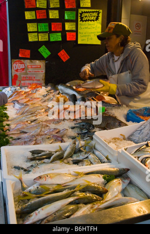 Stall selling fish at Shepherds Bush market in West London England UK Stock Photo