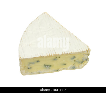 piece of danish blue cheese on isolated on a white background Stock Photo