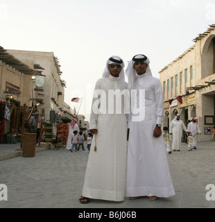 Qatari men in traditional clothing at the Souq Waqif market, portrait, Doha, Qatar, Middle East Stock Photo