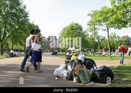 A pile of garbage near Kensington Palace, Hyde Park, London. Stock Photo