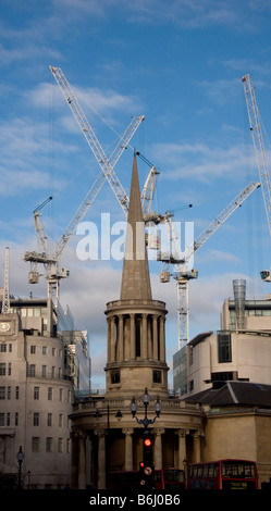 All Souls Church Langham Place surounded by construction cranes Regent St London UK Stock Photo