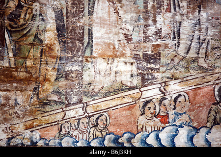 very old religious paintings in barsana old wooden church, maramures, romania Stock Photo