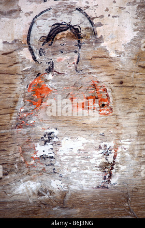 very old religious paintings in barsana old wooden church, maramures, romania Stock Photo