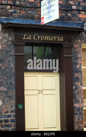 Doorway of La Cremeria ice cream and coffee shop in York Stock Photo