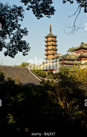 Tang dynasty Zhenjiang Buddhist Temple and Pagoda on jinshan Golden Hill Stock Photo