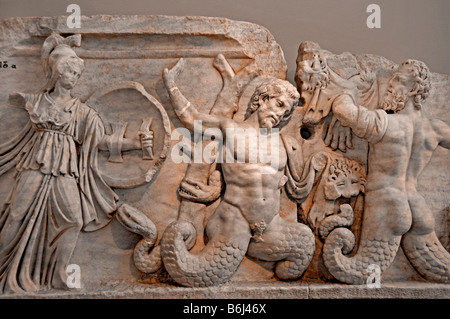 Struggle of athena and the gigantes marble Aphrodisias Geyre Aydin roman 2nd century AD Stock Photo