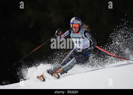 CRANS MONTANA SWITZERLAND 09 MAR 08 Lindsey Vonn USA competing in the Audi FIS Alpine Skiing World Cup super combined event Stock Photo