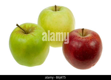 three different apples isolated on a white background Stock Photo
