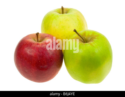 three different apples isolated on a white background Stock Photo