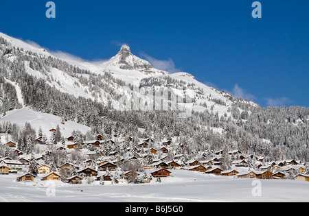 The Village of Leysin in Winter, Switzerland Stock Photo