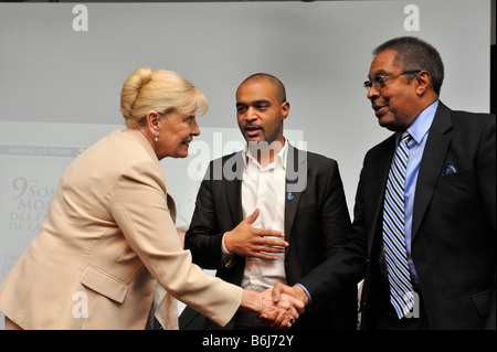 Betty Williams  nobel prize winner, Clarence B. Jones , Dominique Sopo, SOS Racisme Stock Photo