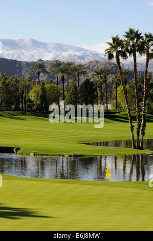Snow covered mountains Indian Wells Golf resort near Palm Springs California Stock Photo