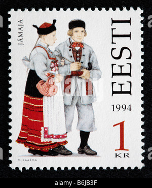 Estonian traditional costume, postage stamp, Estonia, 1994 Stock Photo