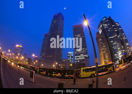 China Beijing Skyscrapers and busy street in night Stock Photo