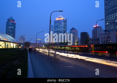 China Beijing Car light trails on road Stock Photo