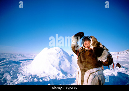 North America, Arctic, Canada, Manitoba, Churchill. Native Inuit woman, dressed in traditional attire Stock Photo