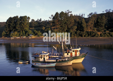 Chile, The Lake District. Fishing fleet, Port Angelmo, Puerto Montt. Stock Photo